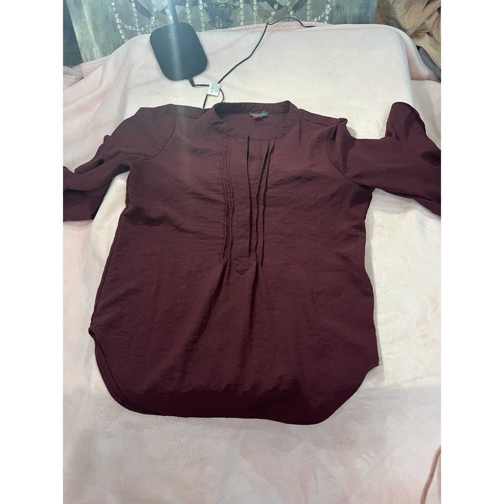 Vince Camuto Women xsPop Over‎ Blouse Tunic wine Flutter Sleeves Lightweight189